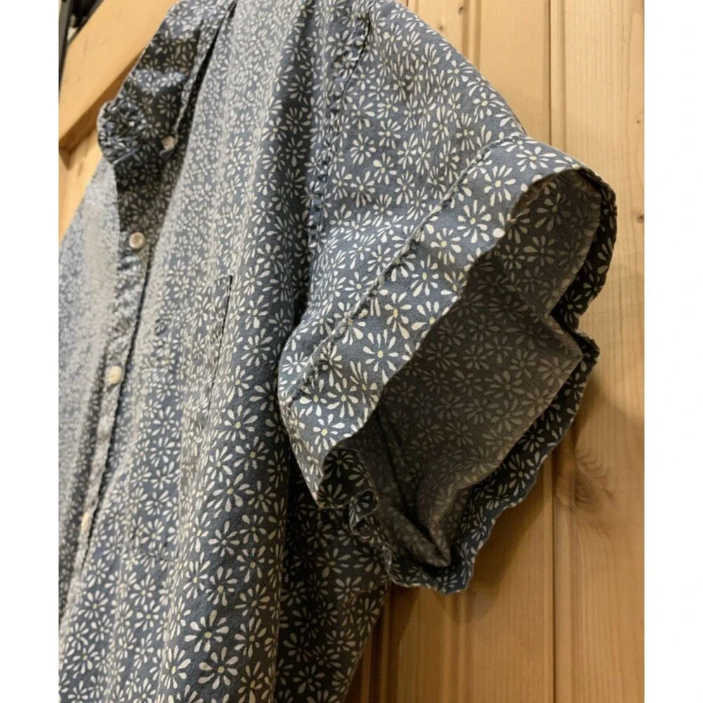 J Crew Shirt Mens XL Blue Slim Secret Wash Organic Cotton Floral Button Down